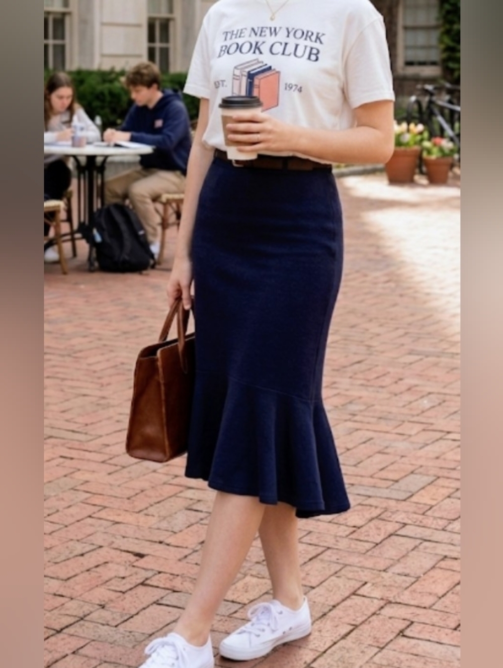 NWT Uniqlo Navy Midi Flounce Hem Skirt (Size M)
